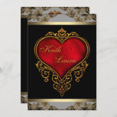 Elegante Rot-Schwarz-Gold-Hochzeit Einladung (Vorne/Hinten)