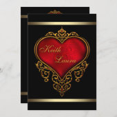 Elegante Rot-Schwarz-Gold-Hochzeit Einladung (Vorne/Hinten)