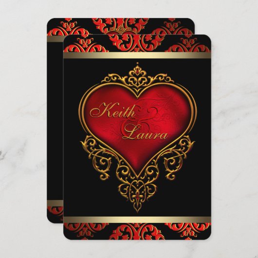 Elegante Rot-Schwarz-Gold-Hochzeit Einladung (Vorne/Hinten)