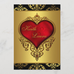 Elegante Rot-Schwarz-Gold-Hochzeit Einladung