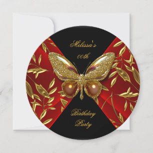 Elegante Rot Schwarz Gold Schmetterling Geburtstag Einladung