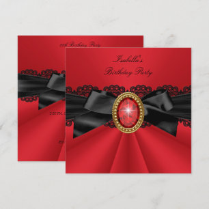 Elegante Rot Schwarz Gold Schmuck Geburtstagsfeier Einladung