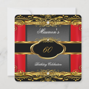 Elegante Rot-Schwarz-Goldene 60. Geburtstagsfeier Einladung