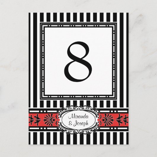 Elegante Rot-Schwarz-Hochzeit-Tischnummern Postkarte (Vorderseite)