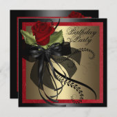 Elegante Rot-Schwarz-Rose Einladung zum Geburtstag (Vorne/Hinten)