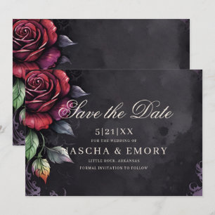 Elegante Rot-Schwarz-Rose Gotische Hochzeit Save The Date