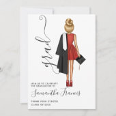 Elegante Rot-, Schwarz- und Weiße Girl Graduation  Einladung (Vorderseite)