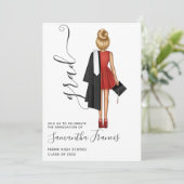 Elegante Rot-, Schwarz- und Weiße Girl Graduation  Einladung (Stehend Vorderseite)