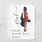 Elegante Rot-, Schwarz- und Weiße Girl Graduation Einladung (Vorderseite)