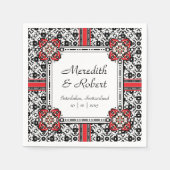 Elegante Rot-, Schwarz-, Weiß-Damast-Hochzeit Serviette (Vorderseite)
