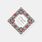 Elegante Rot-, Schwarz-, Weiß-Damast-Hochzeit Serviette (Ecke)