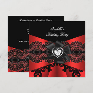 Elegante Rot-Schwarze Spitze Diamant Bogen Geburts Einladung