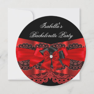 Elegante Rot-Schwarze Spitze Party Diamant Bogen 2 Einladung