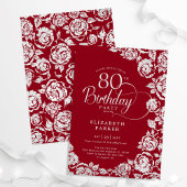 Elegante Rot-Silber-Rose zum 80. Geburtstag Einladung