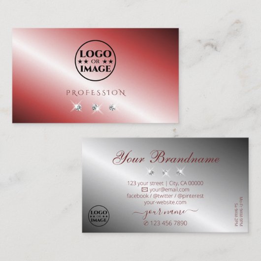 Elegante Rot-Silber-Sparkling-Diamanten mit Logo Visitenkarte (Vorne/Hinten)