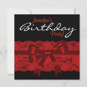 Elegante Rot- und Black Lace Geburtstagsparty Einladung