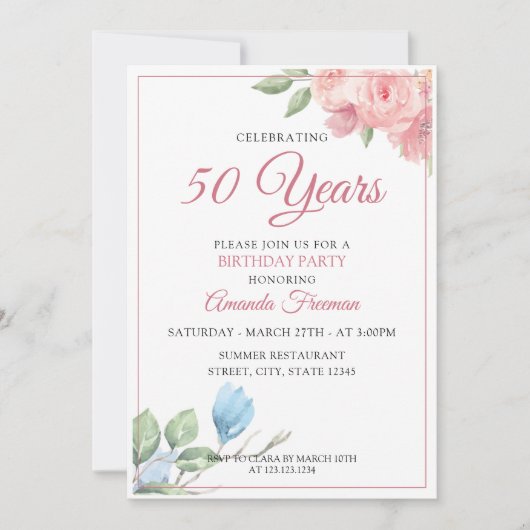 Elegante Rot- und Blütenmutter zum Geburtstag Einladung (Vorderseite)