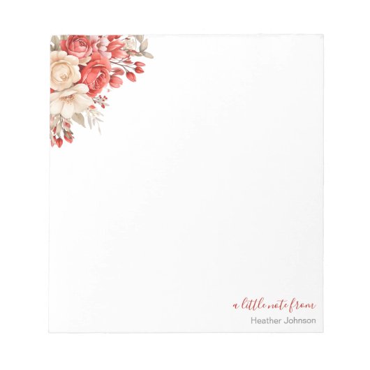 Elegante Rot- und Elfenbeinküste Rose Custom Notizblock (Vorderseite)