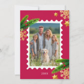 Elegante Rot und Gold Ornamente Frohe Weihnachten Einladung (Rückseite)