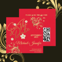 Elegante Rot und Gold QR Save the Date Einladung