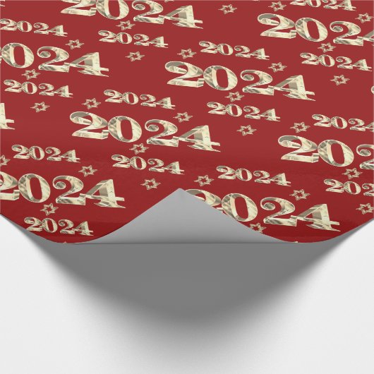 Elegante Rot- und Gold-Zahlen glücklich Neues Jahr Geschenkpapier (Ecke)