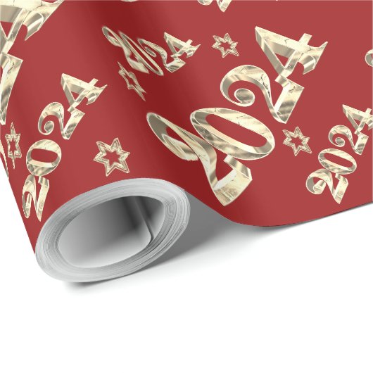 Elegante Rot- und Gold-Zahlen glücklich Neues Jahr Geschenkpapier (Rolleneckpunkt)