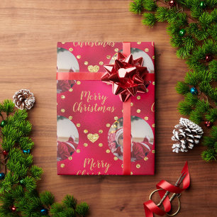 Elegante Rot- und Goldene Weihnachtsquadrate Baby- Geschenkpapier