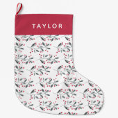 Elegante Rot- und Grünfarben-Holly-Branchen Großer Weihnachtsstrumpf (Vorderseite)