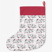 Elegante Rot- und Grünfarben-Holly-Branchen Großer Weihnachtsstrumpf (Rückseite)