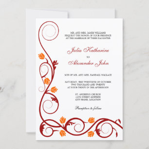 Elegante Rot- und Orangefarbene Wirbel Hochzeiten Einladung