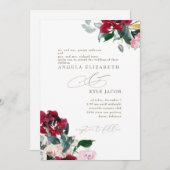 Elegante Rot und Rosa Blüte Beide Eltern Hochzeite Einladung (Vorne/Hinten)