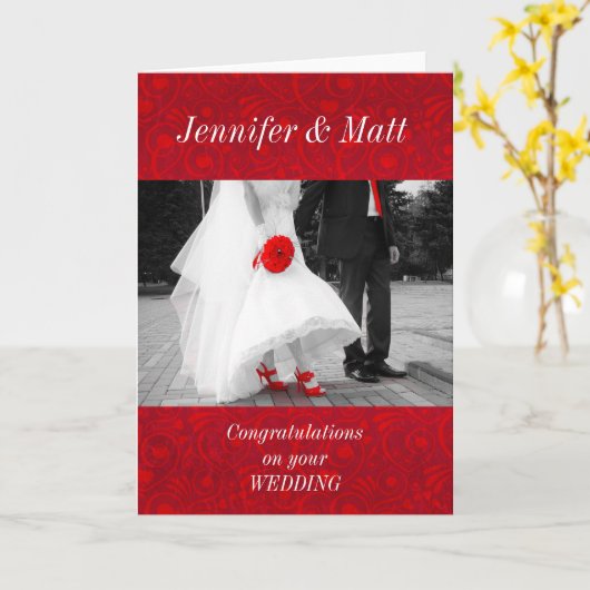 Elegante Rot und Schwarz Herzlichen Glückwunsch zu Karte (Gelbe Blume)