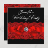 Elegante Rot- und Schwarze Geburtstagsparty Einladung (Vorne/Hinten)