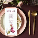 Elegante Rot und Weißer Wein Tanz Weinkarte Hochze Menükarte<br><div class="desc">Die Weinkarte ist mit einem Glas Weißwein und einem Glas Rotwein gestaltet. Ein Mann und eine Frau tanzen aus Wein. Einfach und elegant mit Marontext auf weißem Hintergrund. Fügen Sie Ihre Ereignisdetails hinzu, indem Sie den Text in den bereitgestellten Textfeldern bearbeiten. Ideal für Hochzeiten in Weinland, Weinkeller oder Weinbergen. Entworfen...</div>