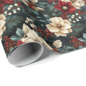 Elegante Rot-Weiß-Blume mit Berries Geschenkpapier (Rolleneckpunkt)