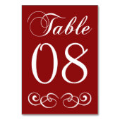 Elegante Rot-Weiß-Hochzeit-Tischnummer Tischnummer (Rückseite)
