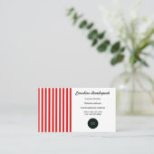 Elegante Rot-Weiß-Streifen mit Logo Visitenkarte (Stehend Vorderseite)