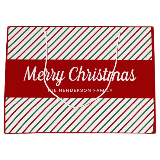 Elegante Rot-Weiß Streifen Weihnachten Große Geschenktüte (Vorderseite)