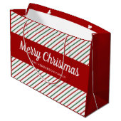 Elegante Rot-Weiß Streifen Weihnachten Große Geschenktüte (Rückseite Schrägansicht)