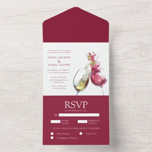 Elegante Rot-Weiß-Tanz Hochzeit All In One Einladung (Innen Boden)