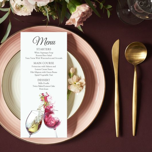 Elegante Rot-Weiß-Tanz Hochzeit Menükarte