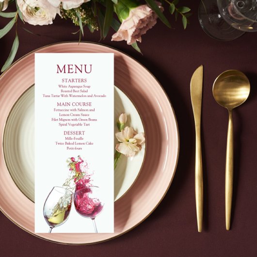 Elegante Rot-Weiß-Tanz Hochzeit Menükarte