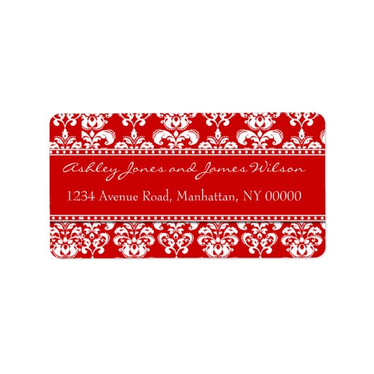 Elegante rot-weiße Damaskus-Adressenmarken Adressaufkleber (Vorne)