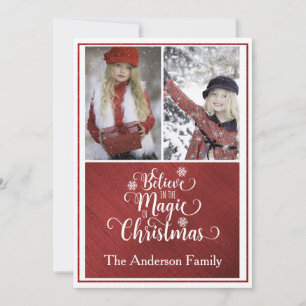 Elegante rot-weiße Weihnachtsfotokarte Feiertagskarte