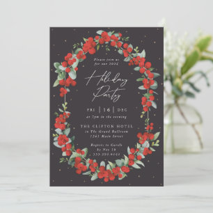 Elegante rote Beeren + Eukalyptus-Feierparty Einladung