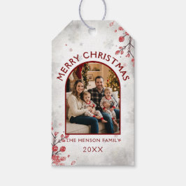 Elegante rote Beeren Familienfoto Weihnachten Urla Geschenkanhänger