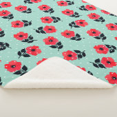 Elegante Rote Blume Aqua Blue Polka Dots Muster Sherpadecke (3/4)