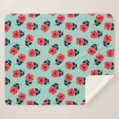 Elegante Rote Blume Aqua Blue Polka Dots Muster Sherpadecke (Vorderseite (Horizontal))