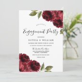Elegante Rote Blume-Engagement-Partei Burgund Einladung (Stehend Vorderseite)