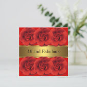 Elegante Rote Blume Gold Fantastische 40. Einladung (Stehend Vorderseite)